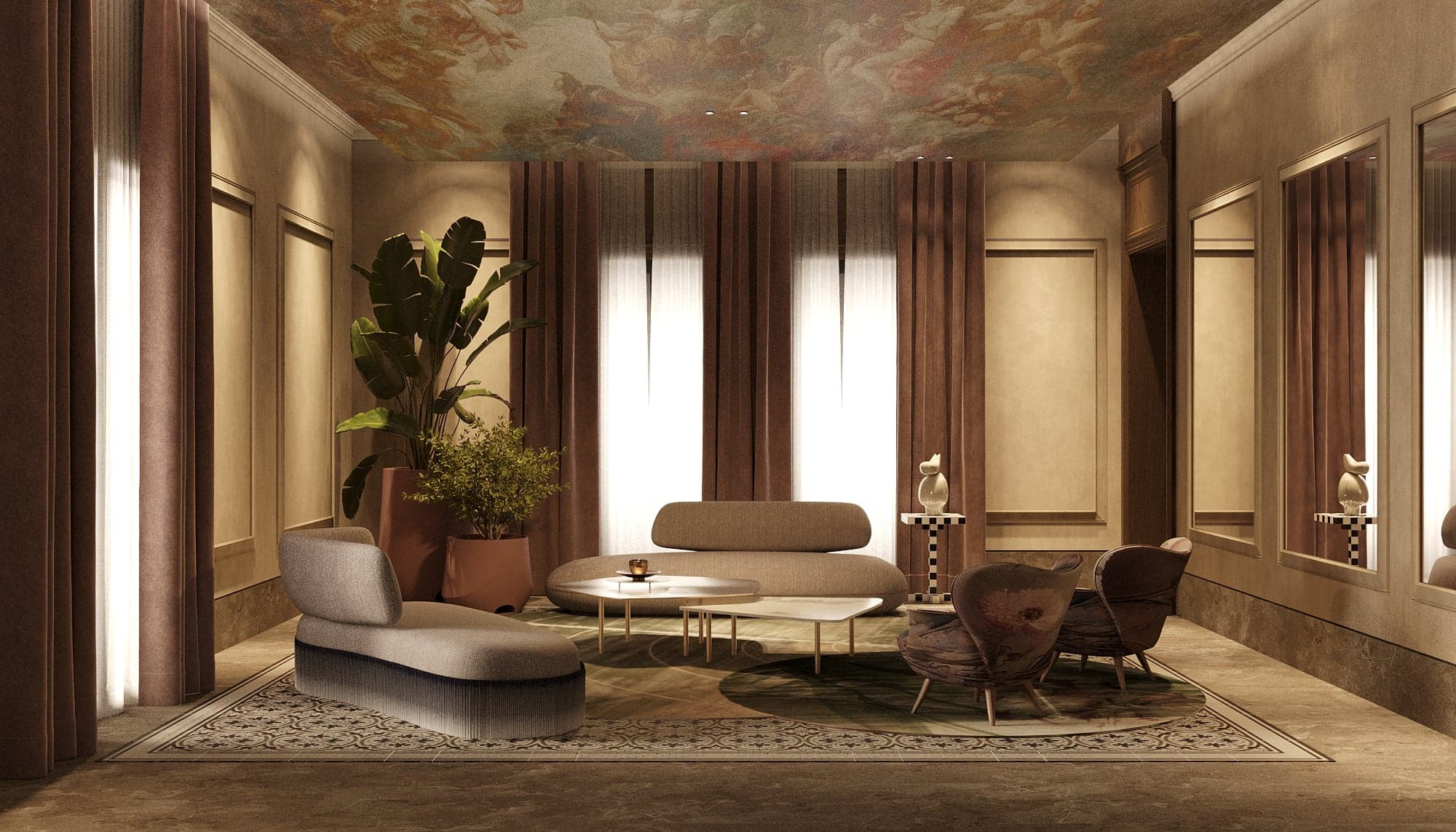 The Princess Suite's sitting area, dressed in warm, historic tones.